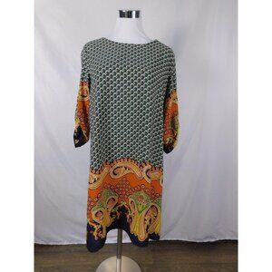 Freeway Dress Womens Large Multicolor Paisley 3/4 Sleeve Shift Boho Mini